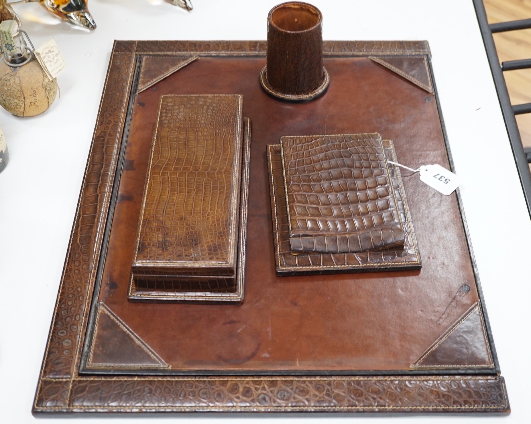 A 1960-70's Gucci crocodile effect leather desk set